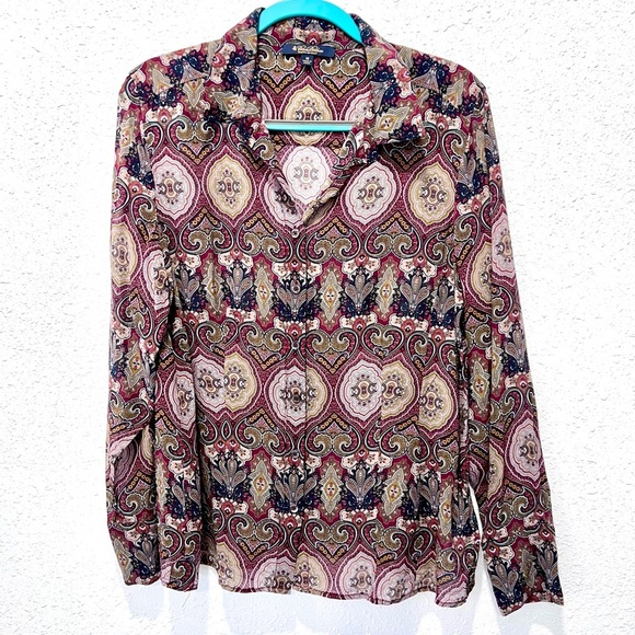 Brooks Brothers silk Red and Brown Graphic Long Sleeve Blouse 14 - Picture 3 of 8